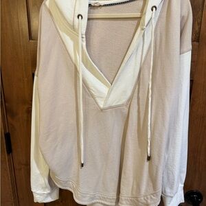 Pilcro V-Neck Sweater in Cream and White